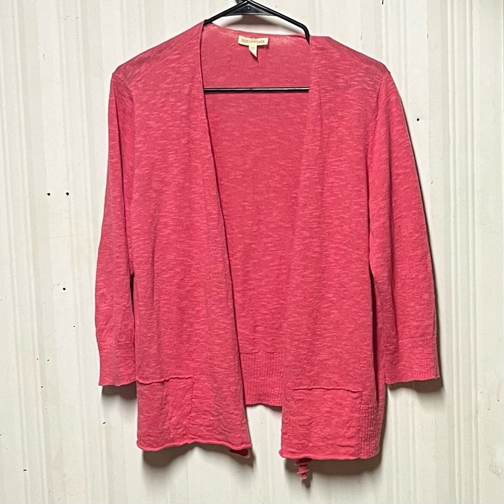 Sold..Eileen Fisher Bright Pink Linen Blend Cardigan
